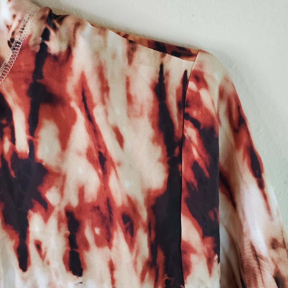 Nanushka Womens Brown Kaden Tie Dye Mock Neck Short Sleeve Top - Picture 3 of 14